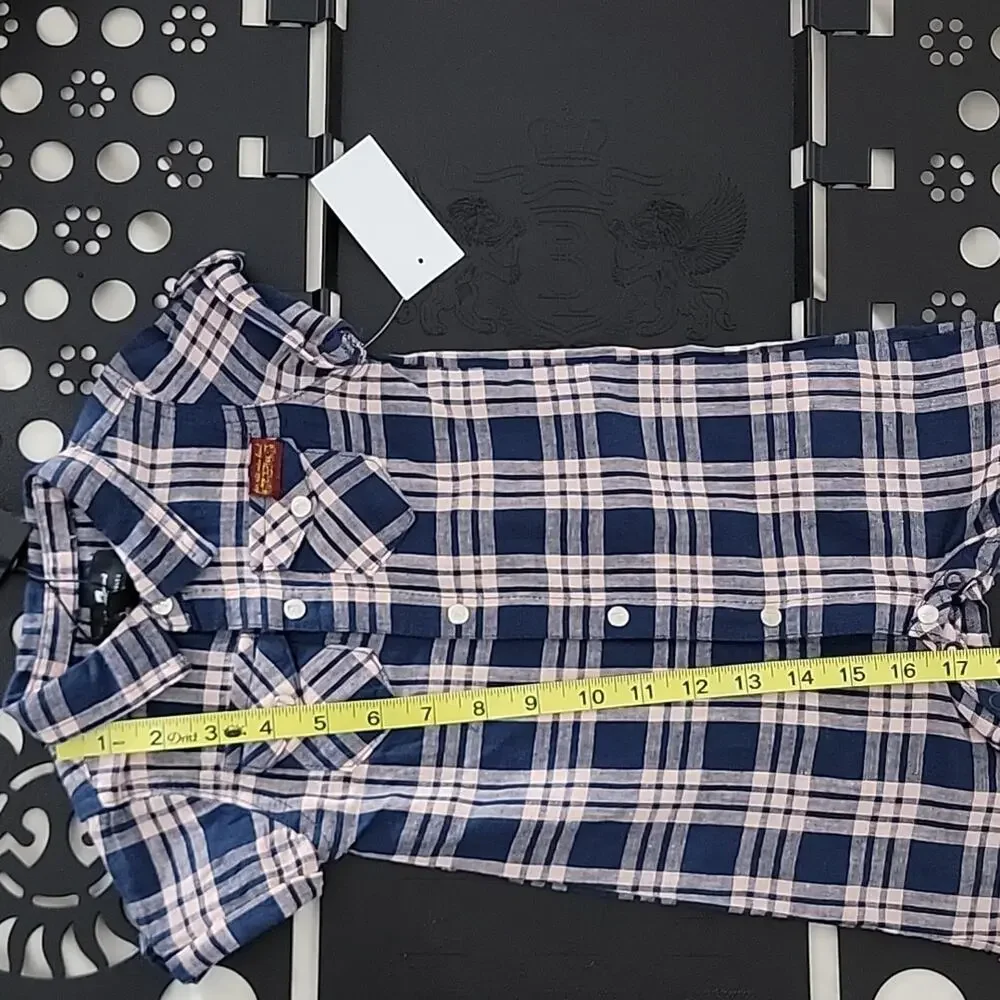 7 For All‎ Mankind plaid linen cotton blend shortall romper 18M